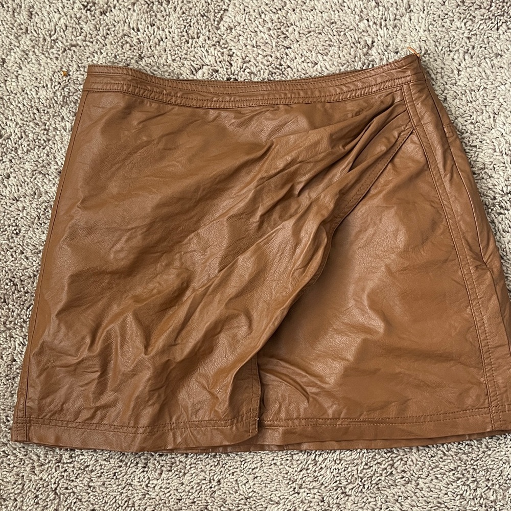 Free People Brown Faux Leather Mini Skirt - Picture 2 of 8